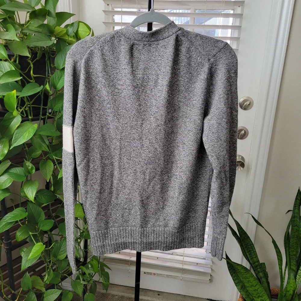 American Eagle Men Gray Cotton Wool Blend Varsity Cardigan Sweater Size M